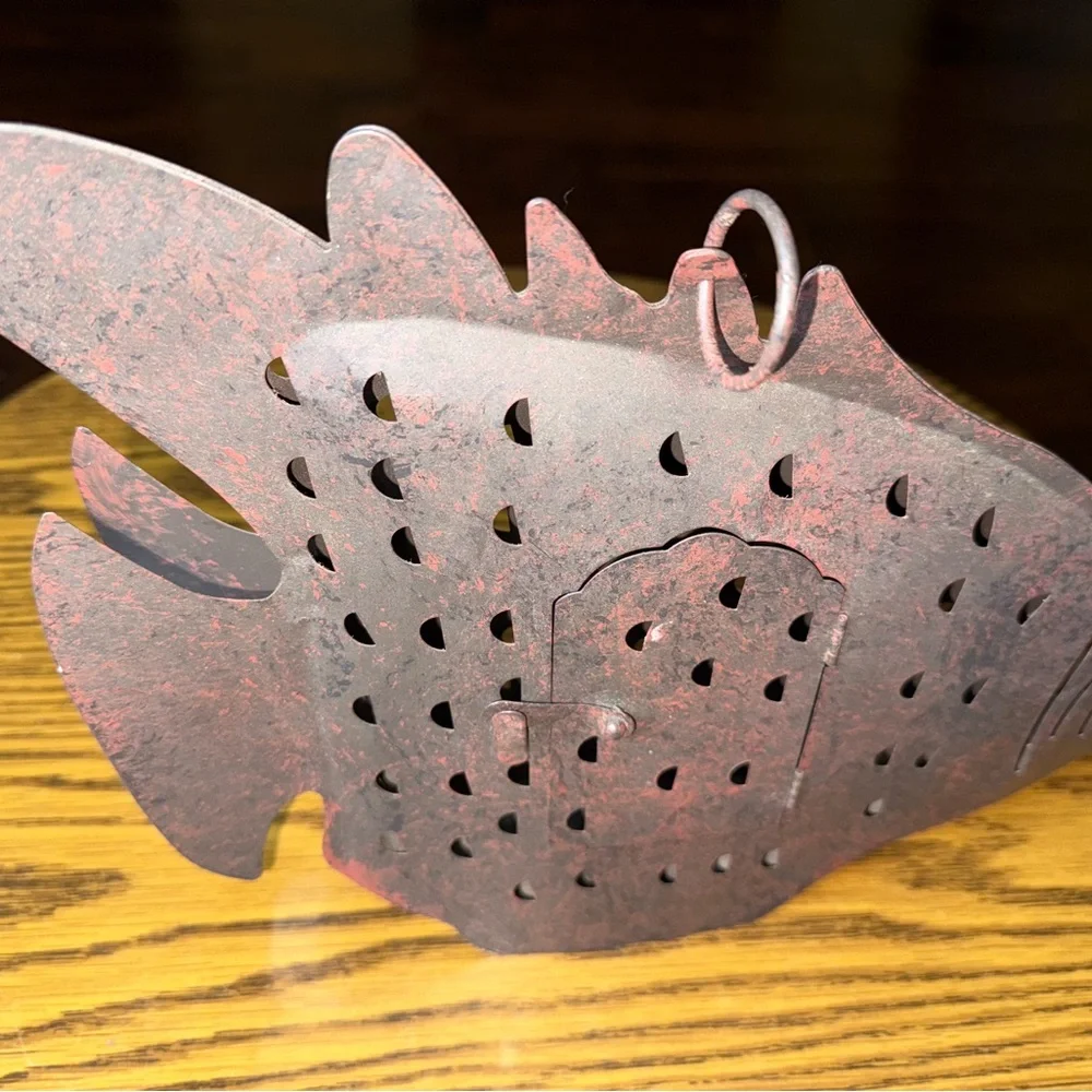 Vintage Fish-Shaped Metal Lantern- Red and Black